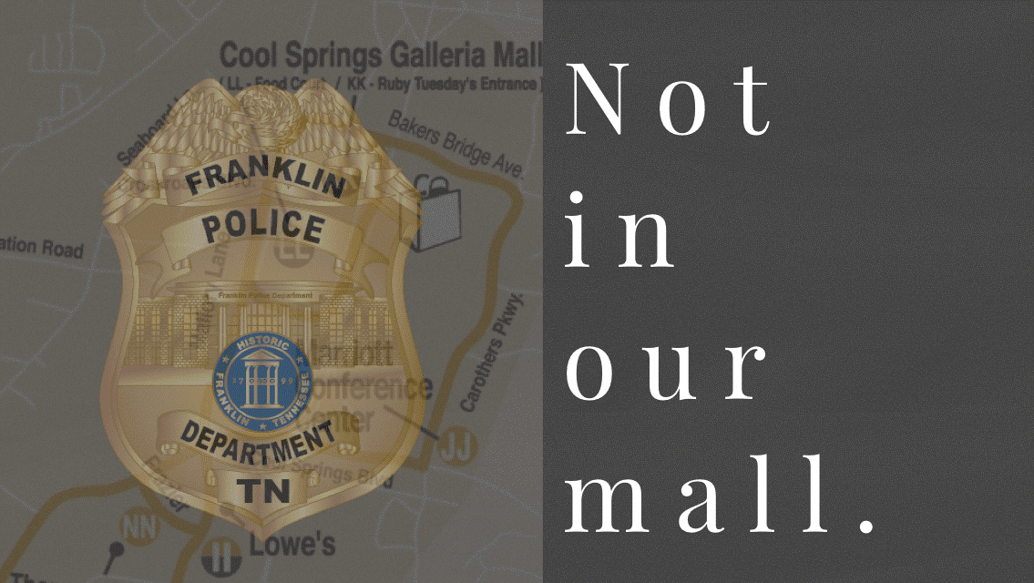 Badge and map graphic, Not In Our Mall