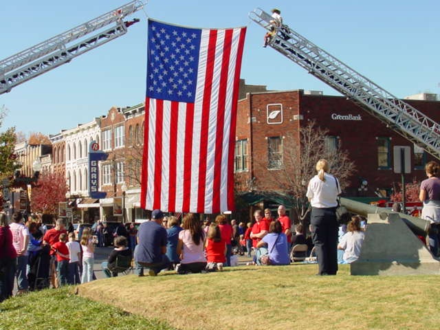 ladder trucks with flag