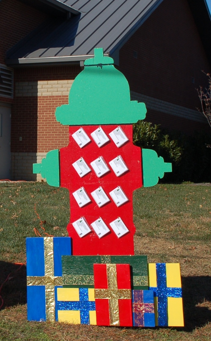 Franklin Firefighters Toy and Clothing Drive fire hydrant display